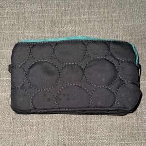 Thirty-One Black Quilted Wristlet with Teal Accent